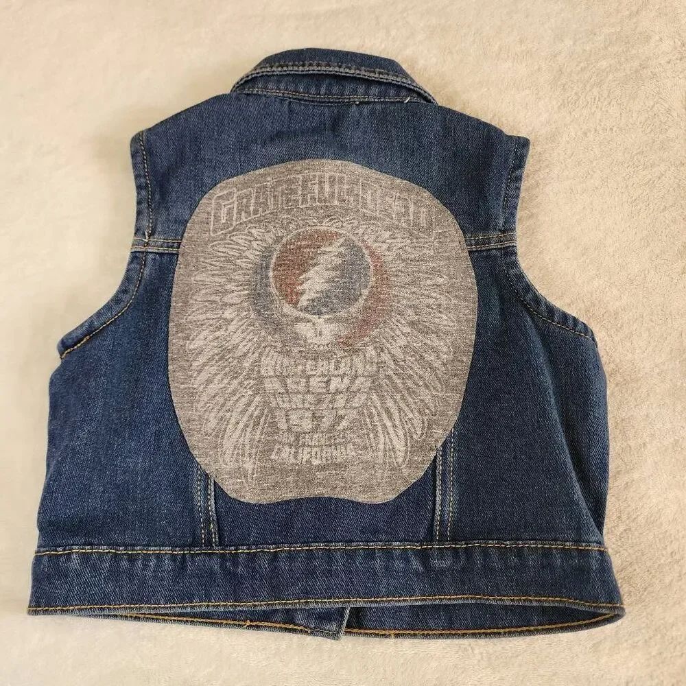 Rare Editions Grateful Dead Upcycled Denim Vest Size 10